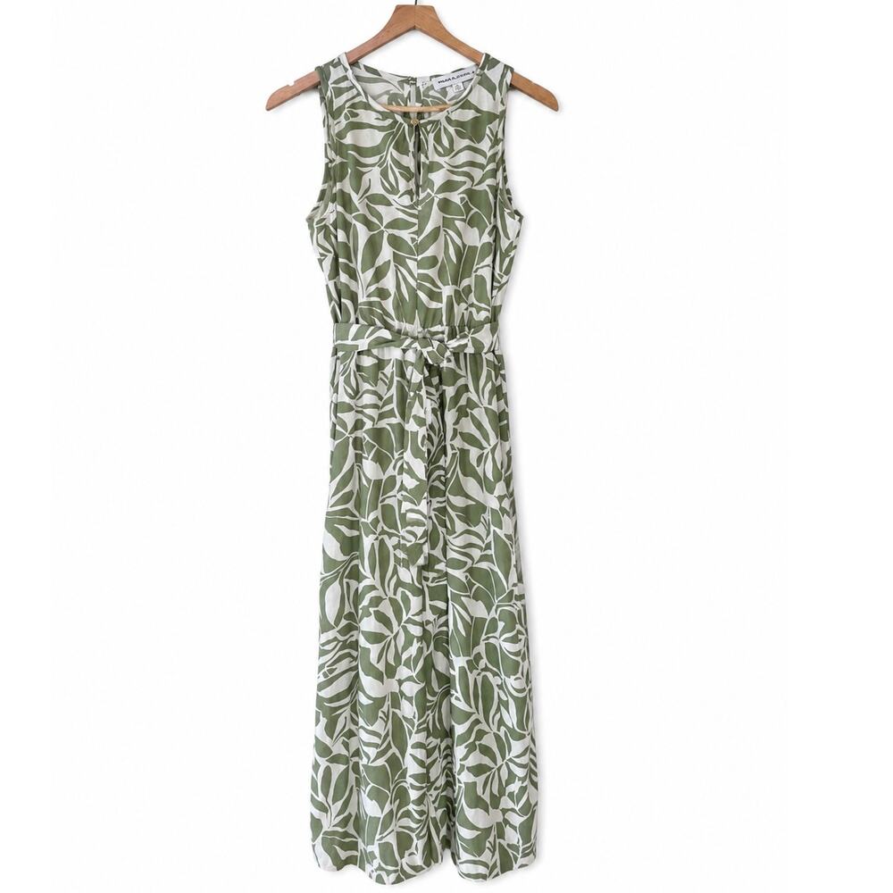 Emma & Michele Tropical Leaf Sleeveless Jumpsuit Size Medium Green Linen Look